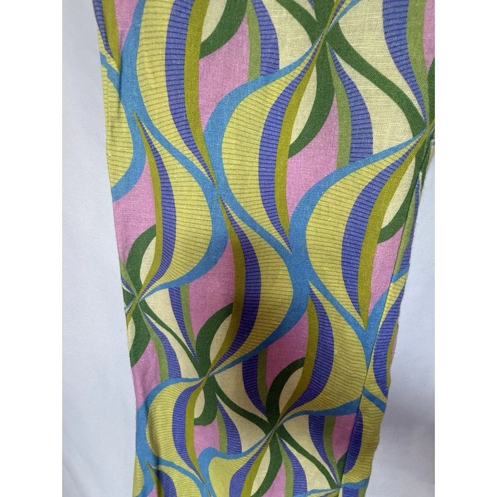 Zara Womens Linen Psycodelic Flare Pants Size S Hippie Maximalist Trippy Retro